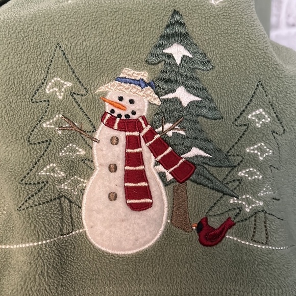 Croft & Barrow Sport Women’s Green Fleece Jacket Snowman Embroidered Size Small - Picture 3 of 13